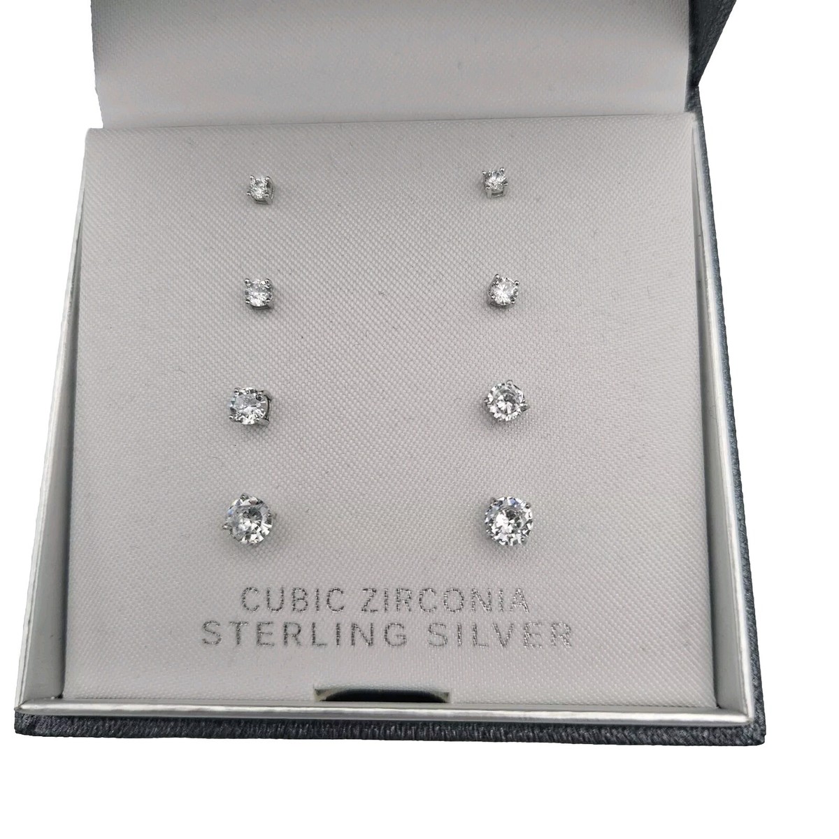 シノアリス　グッズ多数 Sterling Silver Cubic Zirconia Set of 4 Pairs Stud Earrings