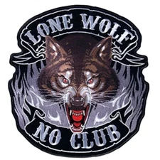 Lone Wolf No Club Embroidered Jacket Vest Back Patch | 11"X10"  Iron on or Sew