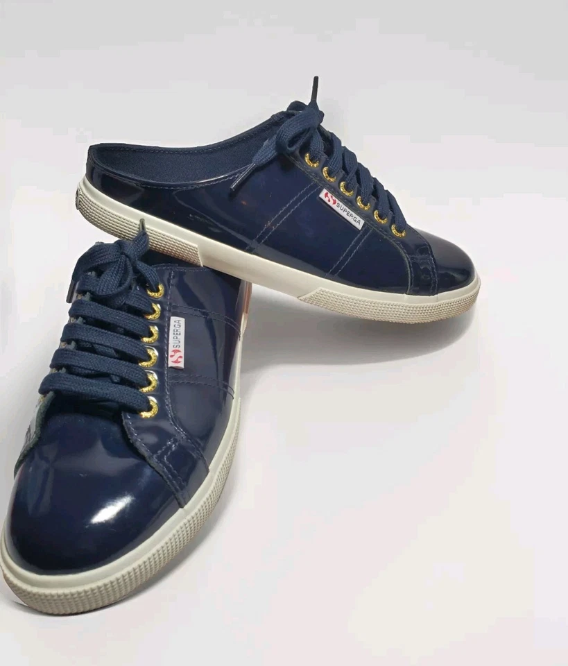 Zapatos sin cordones Superga azul marino blanco mula charol talla 40 para mujer 9 EE. UU. Foto 3 de 4