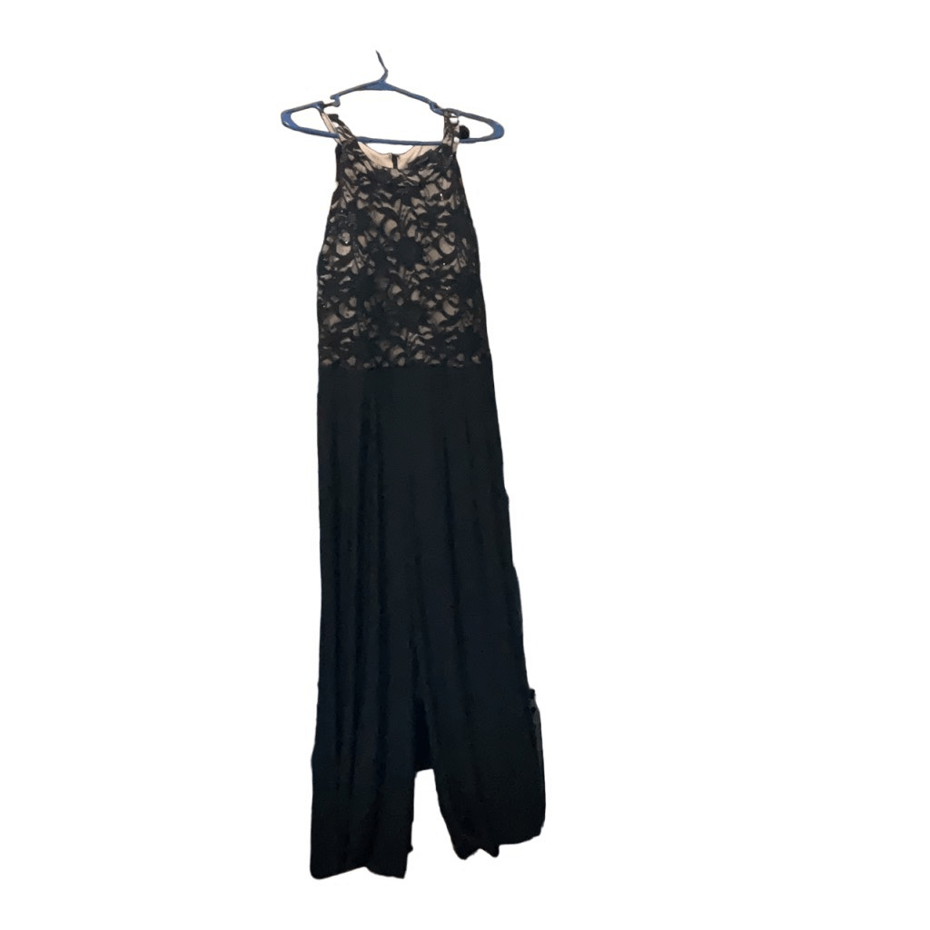 【R&B】Monet R&M Richards Black One Piece Halter Jumpsuit Lace Sequin