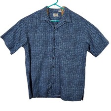 Vintage 90s L.L. Bean Hawaiian Aloha Shirt Mens XLT XL-Tall Blue Geometric