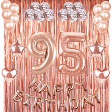 95th Rose Gold Happy Birthday Banner Confetti Balloon Party Decoration Supplies