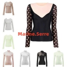 Marine.Serre Multi Colour Stretch Long Sleeve High Round Neck S-XL New Gifts