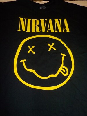Nirvana Smiley Face T-shirt XL dated 2020 Black Yellow | eBay