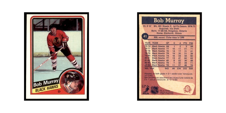 1984 O-Pee-Chee Bob Murray Chicago Blackhawks #41 - Image 3 of 3
