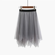 Femme Maille Jupe Tulle Gaze Tutu Fête Robe Pur A Doublé Asymétrique Haute