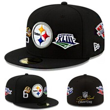 Gorra ajustada New Era Pittsburgh Steelers NFL 6X campeón del Super Bowl anillo parche gorra