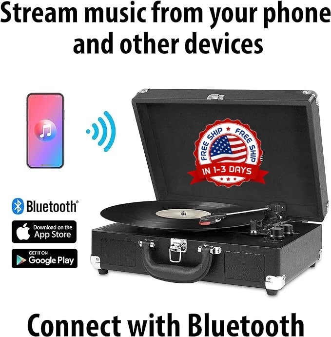 vintage an・an no.33 Tocadiscos De Vinilo Retro Con Bluetooth - Diseño Vintage, 3