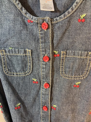 Gymboree Embroidered Cherries Denim Short Sleeve Dress Size 5 Layered With Belt - Picture 5 of 7