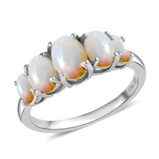 Australian White Opal Ring Platinum Plated Sterling Silver 1.35ctw Size 5