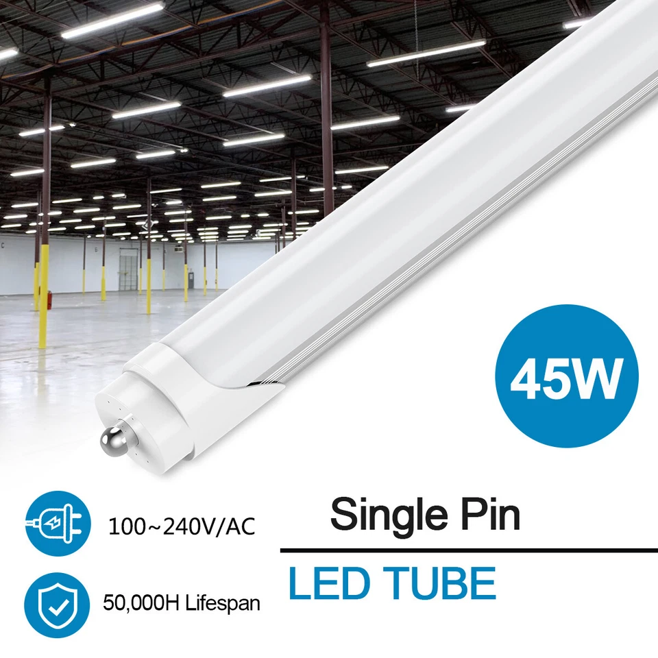 Paquete de 25 bombillas de tubo LED T8 8 FT 45 W pin único FA8 6500K 8' luces LED de tienda Foto 4 de 4