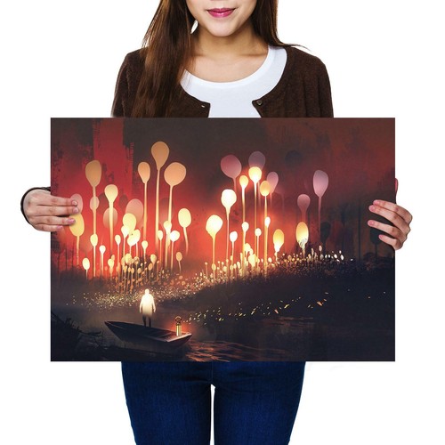A2 | Fantasy Forest Boat River - Size A2 Poster Print Photo Art Cool Gift #14030
