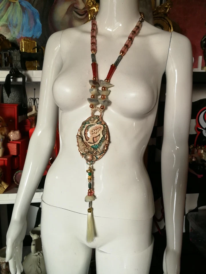 colar feminino joias finas vintage joia estilo antigo talismã olho art nouveau - Imagem 3 de 4