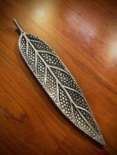 Polished Silvertone Metal Alloy Stick Incense Burner Holder Leaf Shape Tray