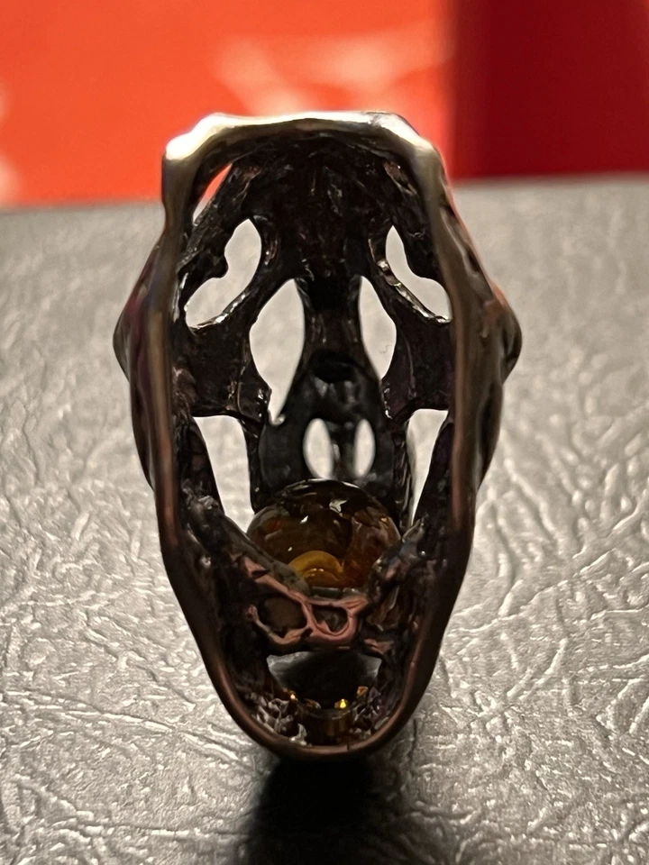 Colgante Deslizante T-Rex Parque Jurásico Ámbar Báltico Miel Plata de Ley 925 Sólida Foto 3 de 3