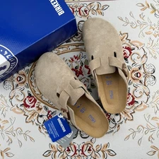 New Birkenstock Boston Soft Footbed Taupe Suede Leather slippers unisex EU37-45