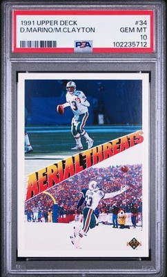 DAN MARINO & MARK CLAYTON 1991 Upper Deck #34 HOF PSA 10 Miami Dolphins  