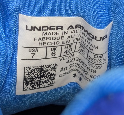 Mens Under Armour Yard Low MT Baseball Cleats, Blue/White, Sz 7 - Picture 4 of 9
