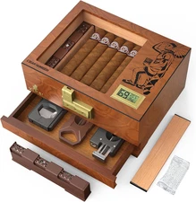 Cigar Humidor Box, Cedar Wood Desktop Cigar Case with Digital Hygrometer, Humidi