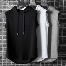 Mens Pullover Vest Sleeveless Casual Hoodie Hooded Tank Tops Muscle T-Shirt