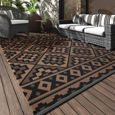 Outdoor Rug 8'X10' Waterproof Reversible Patio Plastic Straw RV Brown Black