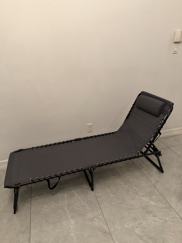 Gray Foldable Camping Cot w/ Adjustable Backrest, Metal Frame, Fabric
