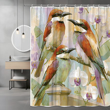 Bird Floral Shower Curtain, Colorful Birds and Orchids Print