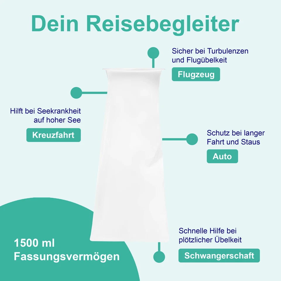 Spuckbeutel Kotztüte Einweg mit Verschlussring Reise Übelkeit Erbrechen 1500ml - Bild 2 von 4