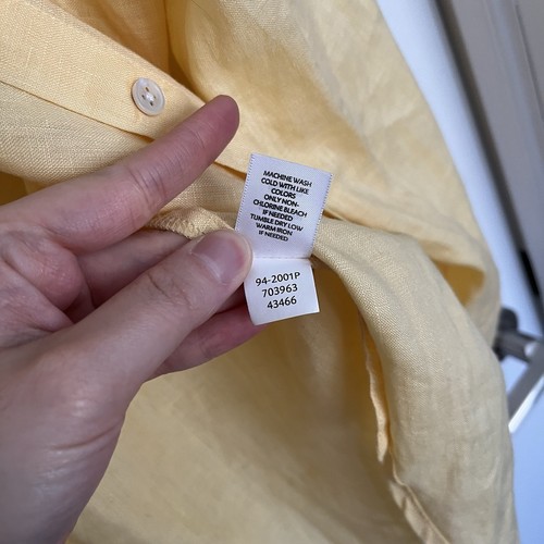 J. Jill 100% Linen Size L Shirt Yellow Button Front Long Sleeves Petite Beach - Picture 14 of 18
