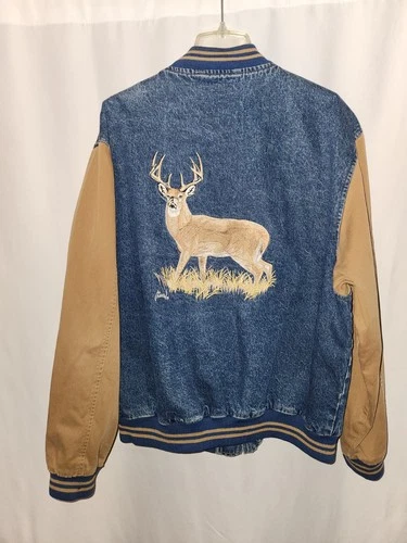 Men's Denim and  Tan  Varsity Jacket