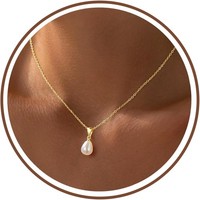 Kette Goldfarbe Damen 14 Karat Vergoldet Perlen Choker Halskette Schmuck