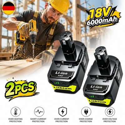18V 6000mAh Lithium-Ionen-Akku 2x für Ryobi 18V ONE P108 P104 Elektrowerkzeuge
