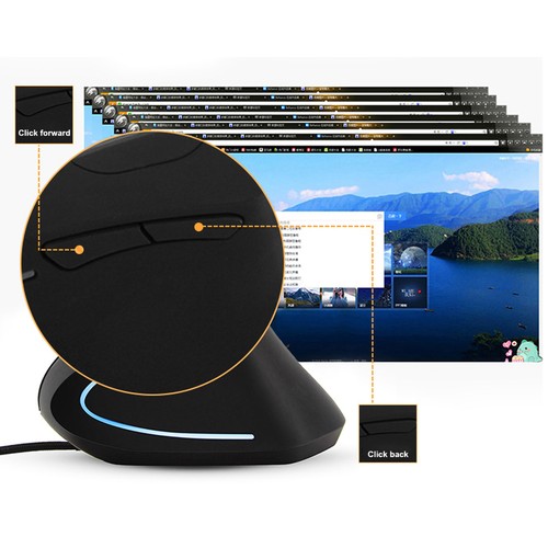 6D Ergonomic 800‑1200‑2000‑3200 DPI Adjustable Optical Vertical Gaming Mouse Wit - Picture 2 of 12
