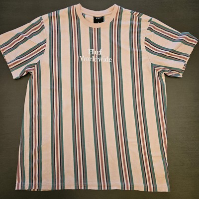 HUF Worldwide Vertical Striped Men's X-Large T-Shirt Pink, Green XL