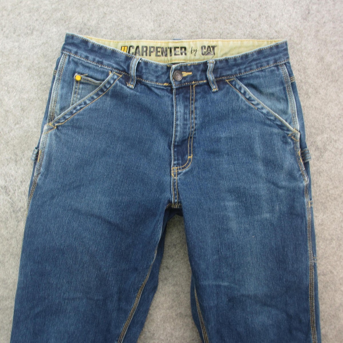 CAT Carpenter Jeans Mens 32x30 Blue Denim Workwear Hammer Loop
