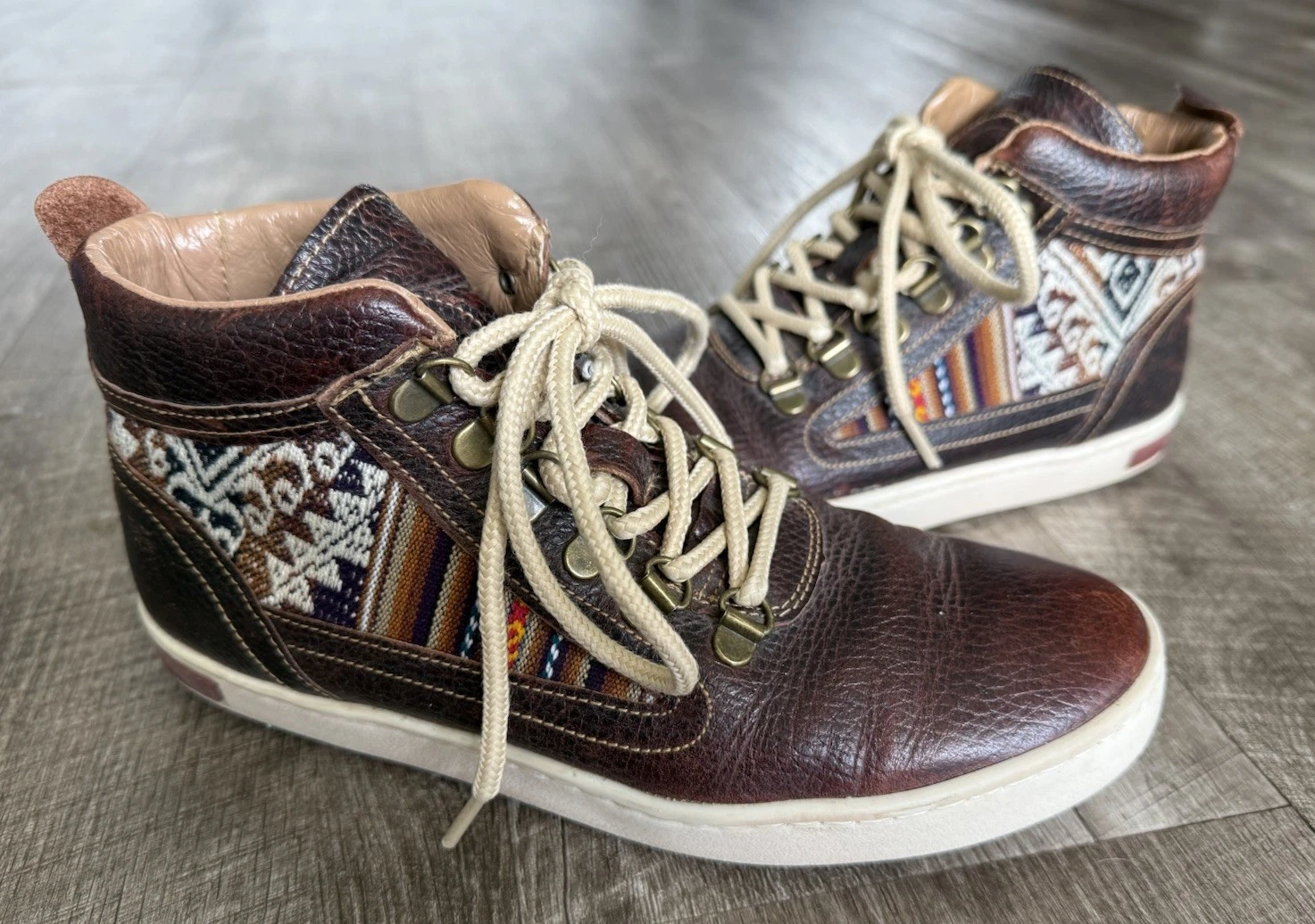 Inkkas Brown Leather Camping Boots Peruvian Inlay Hiking Womens 8 Mens 6