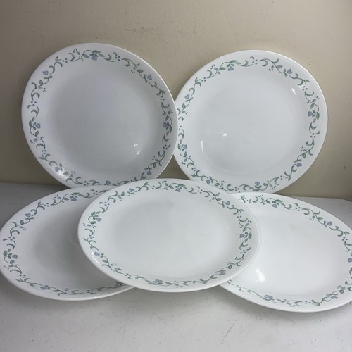5Pc Corelle COUNTRY COTTAGE Dinner Plates 10.25” White/Grn/Purple Hearts