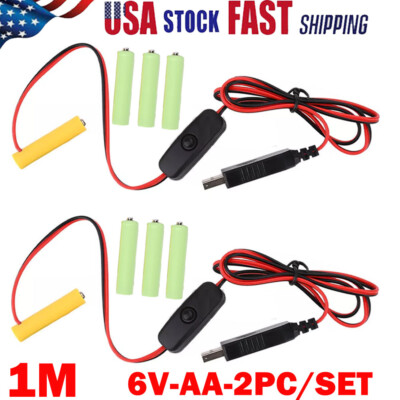 2PCS/Set 6V AA Eliminator Cables 1M Dummy-Battery Power Cord Replacement