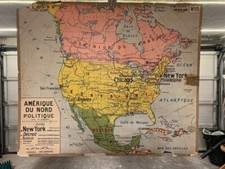 Ancienne Carte mural Affiche Scolaire DELAGRAVE Amérique du Nord Politique N° 15