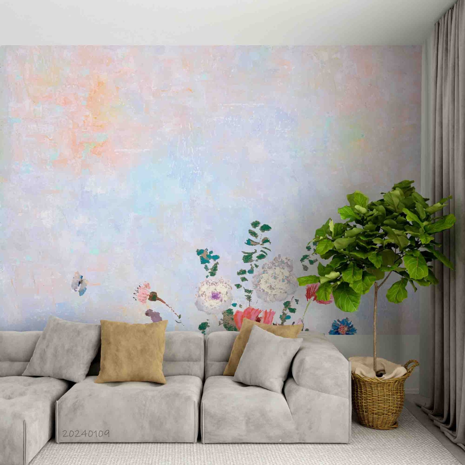 3D Hand Drawn Colorful Floral Wall Murals Wallpaper Murals Wall Sticker