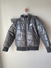 Nike Synthetic Fill Hooded Bomber Jacket Silver Kids Youth Unisex Sz L 7 yrs
