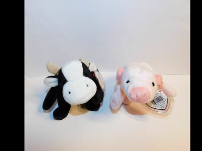 ty BEANIE Babies Collection: 1993 SQUEALER + DAISY / Schwein + Kuh / unbespielt