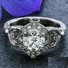 2.00CT Art Deco White Round Cut CZ Vintage Wedding Engagement Ring In 925 Silver