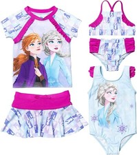 Disney   Girls' Frozen 5-Piece Rash Guard Swimsuit Set   Sizes 5/6-14/16