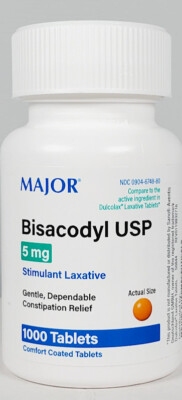 Major Bisacodyl 5 mg 1000 Coated Tablets -Expiration Date 10-31-2028