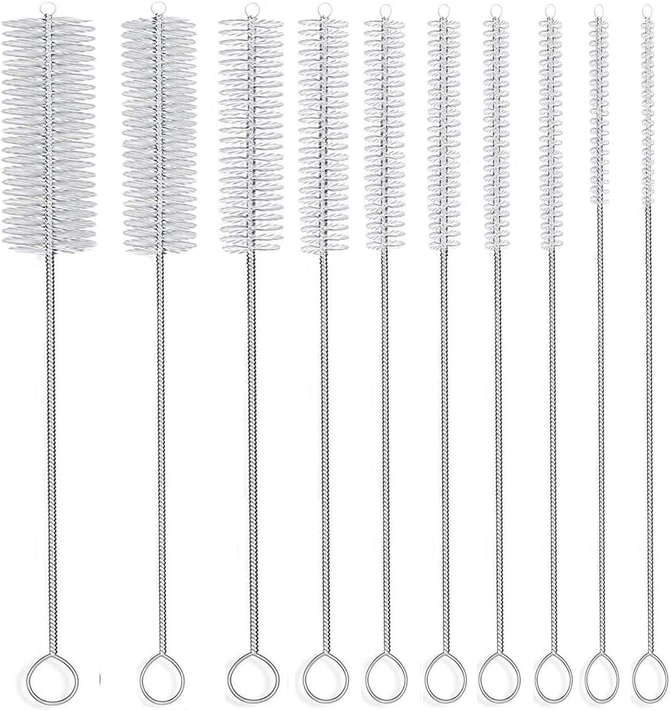 Long Straw Brush, Nylon Pipe Tube Cleaner 8-Ihch 10 Different Diameters Set of 1
