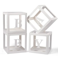 Baby Boxes with Letters for Baby Shower, 4 Transparent Balloon Boxes with Let...