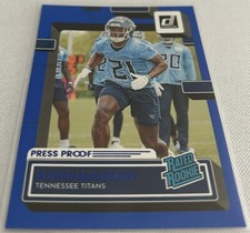 2022 Donruss Football Roger McCreary Tennessee Titans Press Proof Blue Rookie