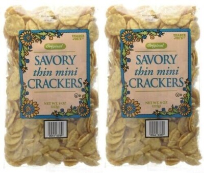 2 Packs Trader Joe's Original Savory Thin Mini Crackers 8 oz Each Pack