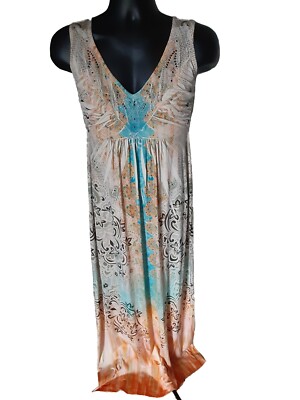 Apt 9 Maxi Dress Womens Size XS Embellished Floral Sleeveless Orange & Teal  | eBay
